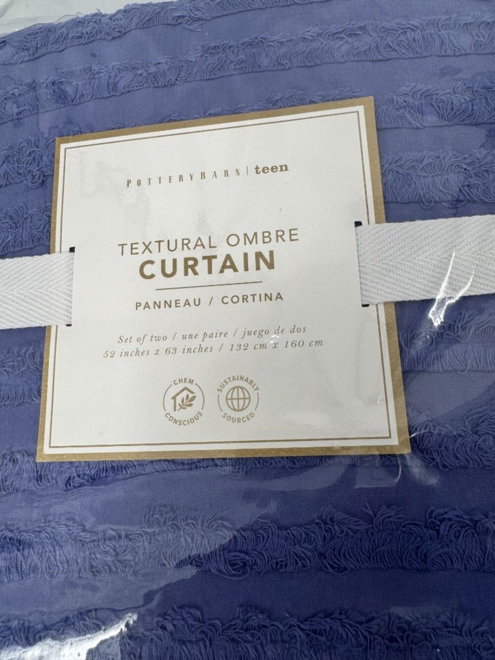 Pottery Barn Teen Textural Ombre Curtains 52" X 63" Set Of 2 Blue Ombre Design 1 - Picture 5 of 6